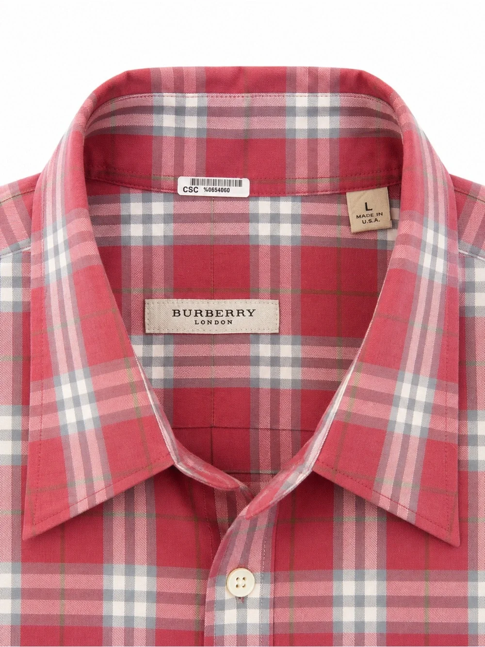 Burberry Red and White Plaid Button-Down Shirt